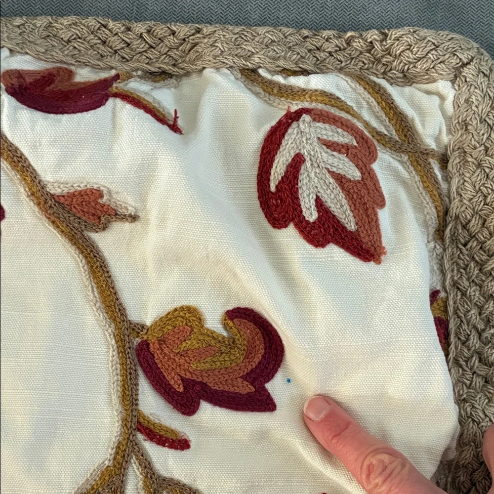Pottery Barn Floral Fall Colored Floral Leaf Embroidered Pillow Cover